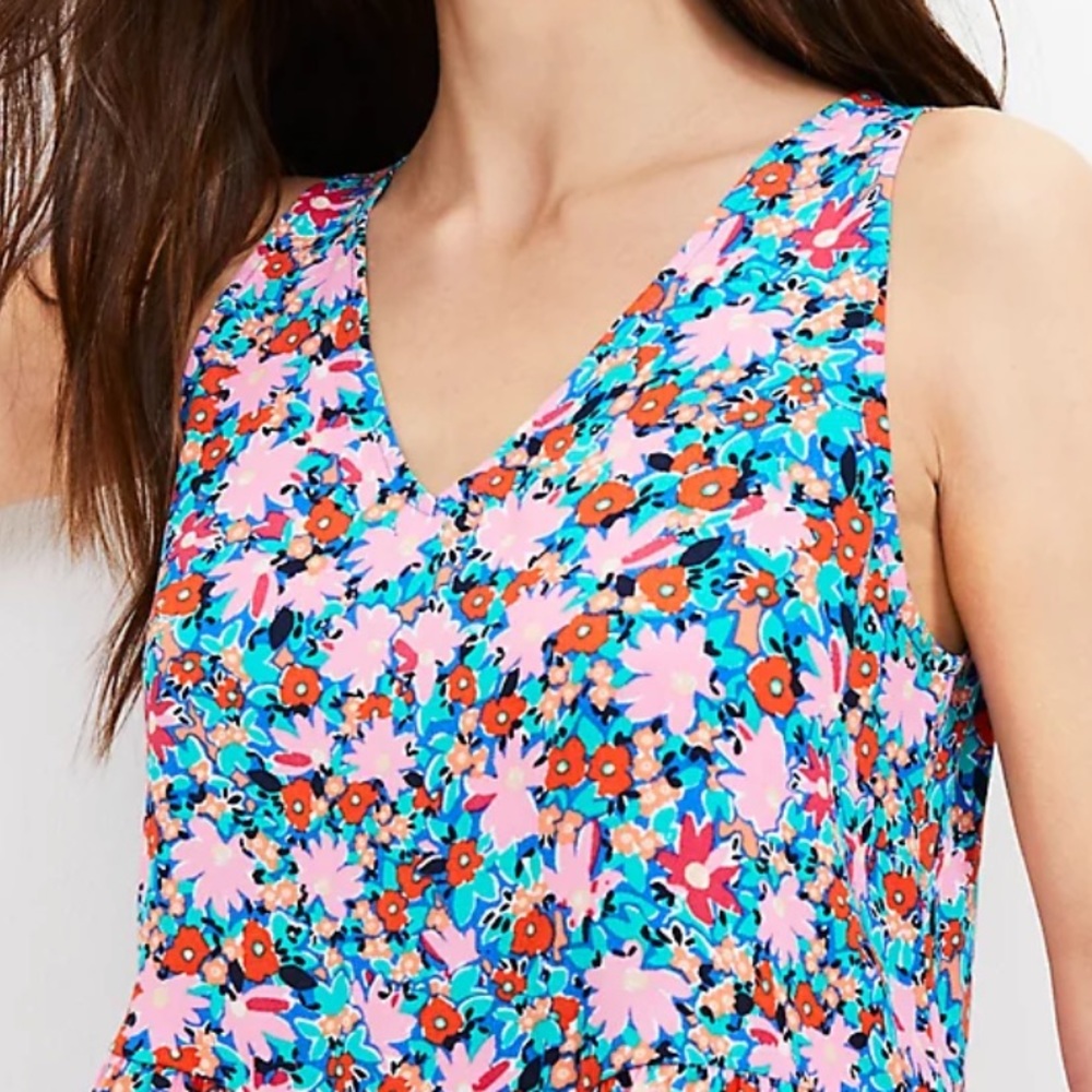 LOFT Floral Sleeveless Blouse - Pink and Blue - Picture 3 of 4